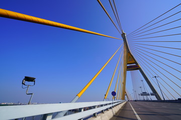 Driving car on the Bhumibol bridge Bangkok thailand