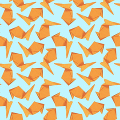 Seamless texture, paper Easter Bunny origami pattern, on colored background.