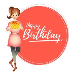 happy birthday with girl illustration