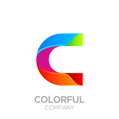 Letter C logotype made of stripes with Glossy colorful and gradient, Rainbow Vibrant Colors for your Corporate identity vector design template