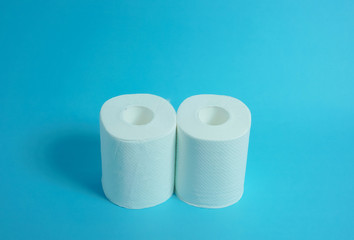Daily necessities, Toilet paper. copy space, blue background.　日用品　トイレットペーパー　青色背景