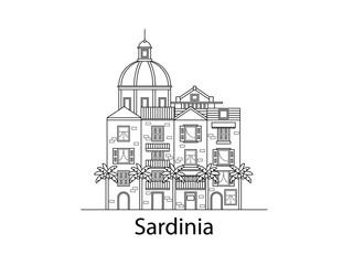 The island of Sardinia. European houses. Different sizes and constructions. Old houses of Europe Flat vector in lines