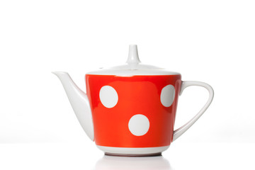 Tea pot, red and white dots design, traditional dishes 