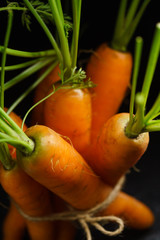 fresh carrots on black background