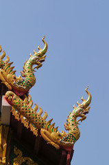 Fototapeta na wymiar Beautiful detail of Wat Pong Sanuk Tai Temple in Lampang, Thailand.