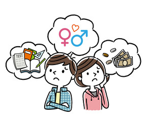 男の子と女の子：不安、心配、将来