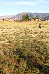  in lesotho  street village near  mountain