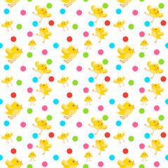 Cute Easter Ornament Seamless Pattern With Yellow Chicken On White Background Vector Illustration