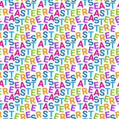 Creative Seamless Pattern For Easter Holiday Colorful Lettering On White Background Vector Illustration