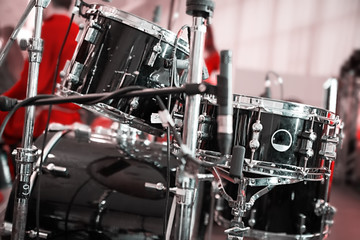 Fototapeta na wymiar musical instruments, drums on stage