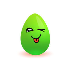 Easter Egg Cartoon Green Symbol Of Holiday Winking Isolated On White Background Vector Illustration