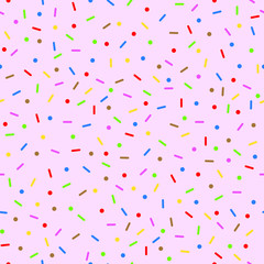 Seamless pattern: colorful glaze and many decorative bright sprinkles texture design. 