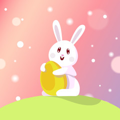 Cute Easter Rabbit Hold Egg Happy Holiday Background Design Vector Illustration