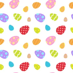 Foto op Canvas Seamless Pattern With Painted Easter Eggs On White Background Vector Illustration © mast3r