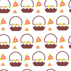 Easter Background Seamless Pattern With Holiday Eggs In Basket Ornament Vector Illustration