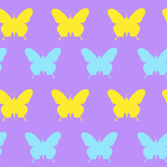 Cute Spring Seamless Pattern With Colorful Butterflies Ornament On Purple Background Vector Illustration