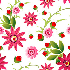Cute Flowers Background Seamless Pattern Spring Colorful Floral Ornament Vector Illustration