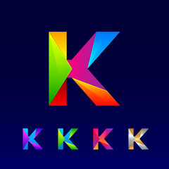 Letter K logotype design set made of 3d, Origami, Geometric and Polygon with Glossy colorful and gradient, Rainbow Vibrant Colors for your Corporate identity vector design template