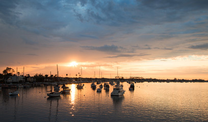 Sunset over Newport Beach Harbor in southern California United States