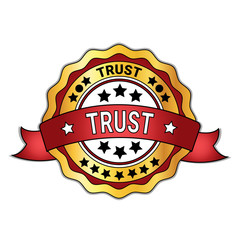 Golden Badge Trust Sticker Isolated On White Background Guarantee Sign Vector Illustration