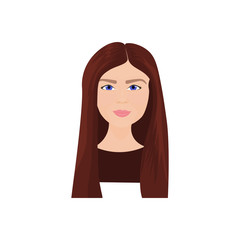 Beautiful Young Woman With Long Brown Hair Isolated On White Background Vector Illustration