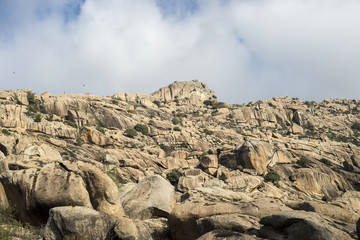 Fototapeta na wymiar Granitic rock formations in La Pedriza, Guadarrama Mountains National Park, province of Madrid, Spain