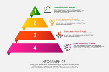 Modern vector illustration 3d. Infographic template of the pyramid with four elements, rectangles. Contains icons and text. Designed for business, presentations, web design, diagrams with 4 steps