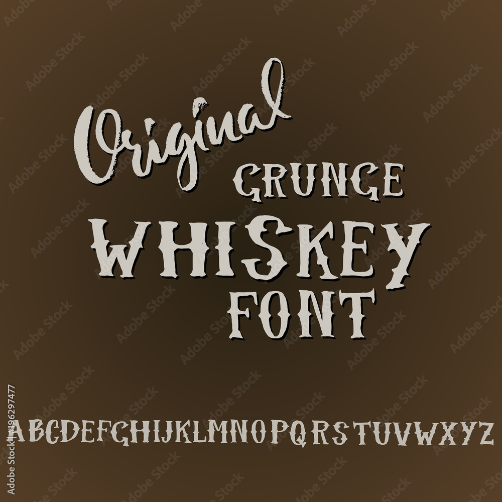 Wall mural Grunge vintage whiskey font. Old handcrafted display skript. Modern brush label lettering. Vector typography illustration. - Wall murals