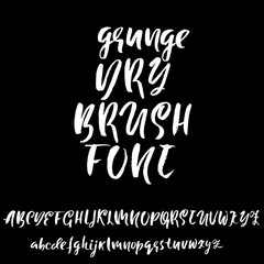 Handdrawn dry brush font. Modern brush lettering. Grunge style alphabet. Vector illustration.