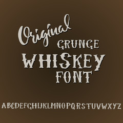 Grunge vintage whiskey font. Old handcrafted display skript. Modern brush label lettering. Vector typography illustration.