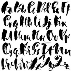 Handdrawn dry brush font. Modern brush lettering. Grunge style alphabet. Vector illustration.