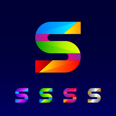Letter S logotype design set made of 3d, Origami, Geometric and Polygon with Glossy colorful and gradient, Rainbow Vibrant Colors for your Corporate identity vector design template