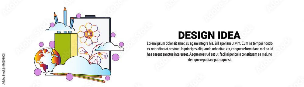 Poster design idea web development concept horizontal banner with copy space vector illustration