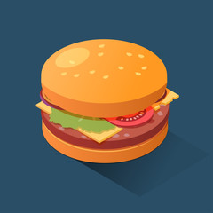 Burger isometric icon, concept unhealthy food, fast food illustration