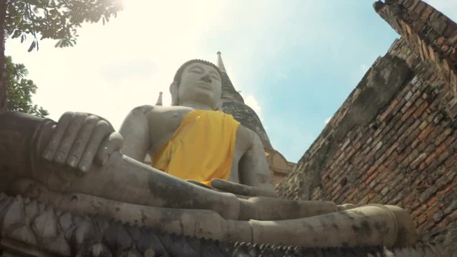 time lapse buddha statue in wat yai chaimongkol ayutthaya world heritage site of unesco thailand