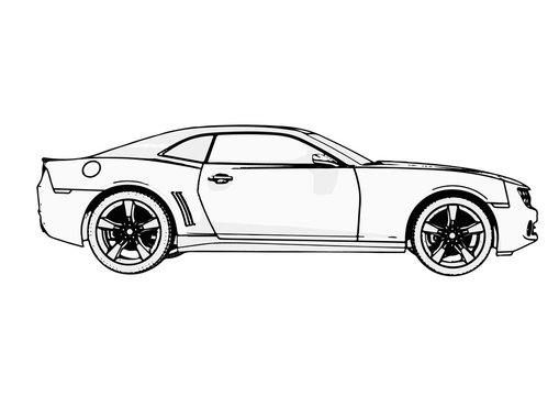Side view of a racing car sketch - Stock Image - Everypixel
