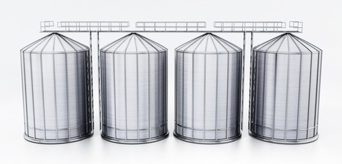 Corrugated steel grain silos isolated on white background. 3D illustration © Destina
