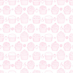 6 styles of cupcake and fruits random on white background.