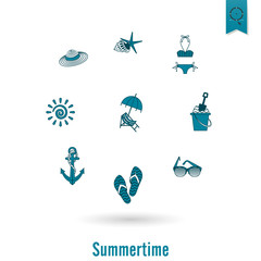 Summer and Beach Simple Flat Icons