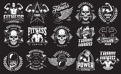 Set of bodybuilding emblems - obrazy, fototapety, plakaty