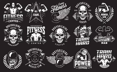 Fotobehang Set of bodybuilding emblems © DGIM studio