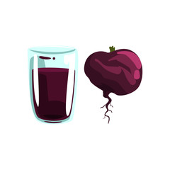 Beetroot vegetable juice, glass of natural vegetarian drink, healthy organic food vector Illustration on a white background