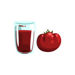 Tomato vegetable juice, glass of natural vegetarian drink, healthy organic food vector Illustration on a white background