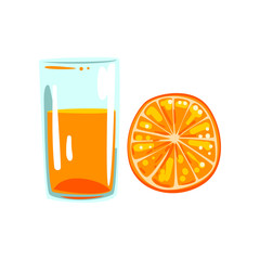 Orange fruit juice, glass of natural vegetarian drink, healthy organic food vector Illustration on a white background