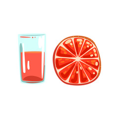Grapefruit fruit juice, glass of natural vegetarian drink, healthy organic food vector Illustration on a white background