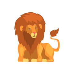 Powerful lion lying, wild predatory animal vector Illustration on a white background