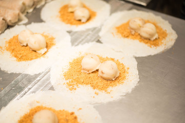 Peanut ice cream spring rolls dessert of Taiwanese.