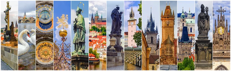 Poster Collage van de bezienswaardigheden van Praag. Tsjechië © dimbar76