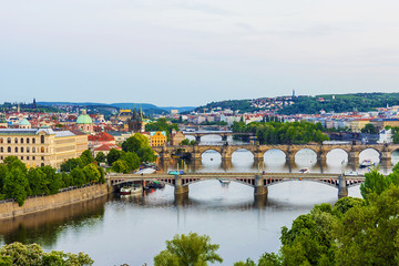 Evening view of the bridges in Prague. Czech Republic