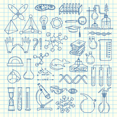 Vector sketched science or chemistry elements set